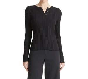 Vince Cotton Blend Rib Henley Sweater SZ SM